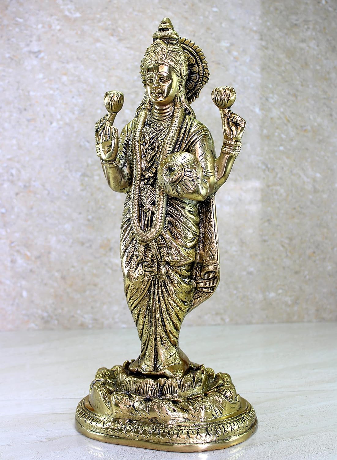 eSplanade Brass Laxmi Lakshmi Goddess Murti Idol Sculpture Statue | Pooja Idols - Home Decor | Golden - 15" Inches (Big Size)