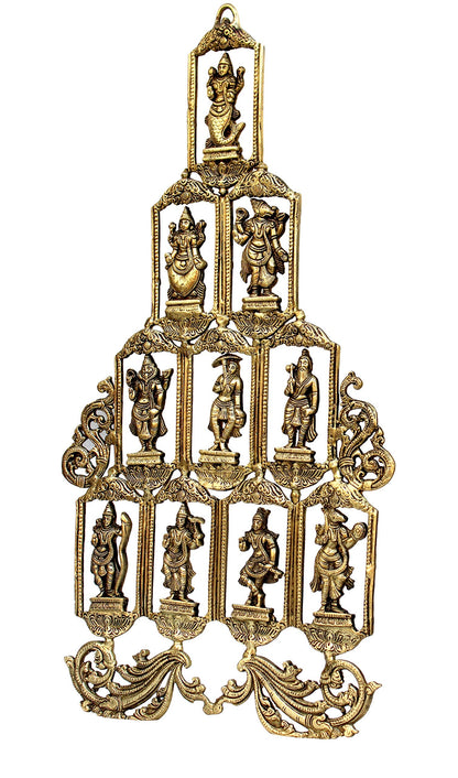 eSplanade - Brass Vishnu Dashavatar Dashavatara Dasavatharam - Ten Incarnations Avtars - Ten Incarnations of Lord Vishnu - Wall Hanging (13 Inch)