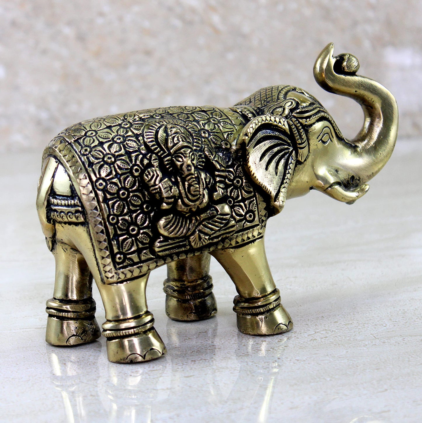 eSplanade Brass Elephant | Handmade Laxmi Ganesh Carving Maharaja Elephant Idol for Decoration (Brass/Elephant/3")