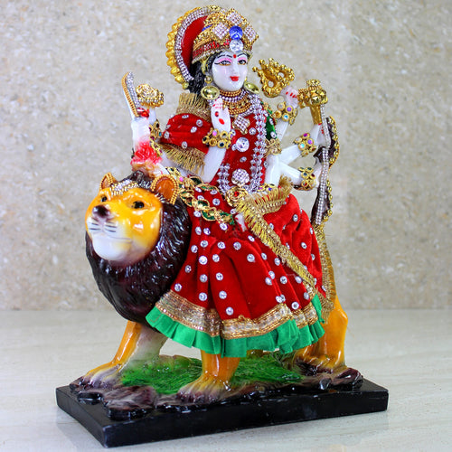 Esplanade Resin Maa Durga MATA Rani Sherawali Murti Idol Statue Sculpture - Multicolour (8 x 11.5 Inches)
