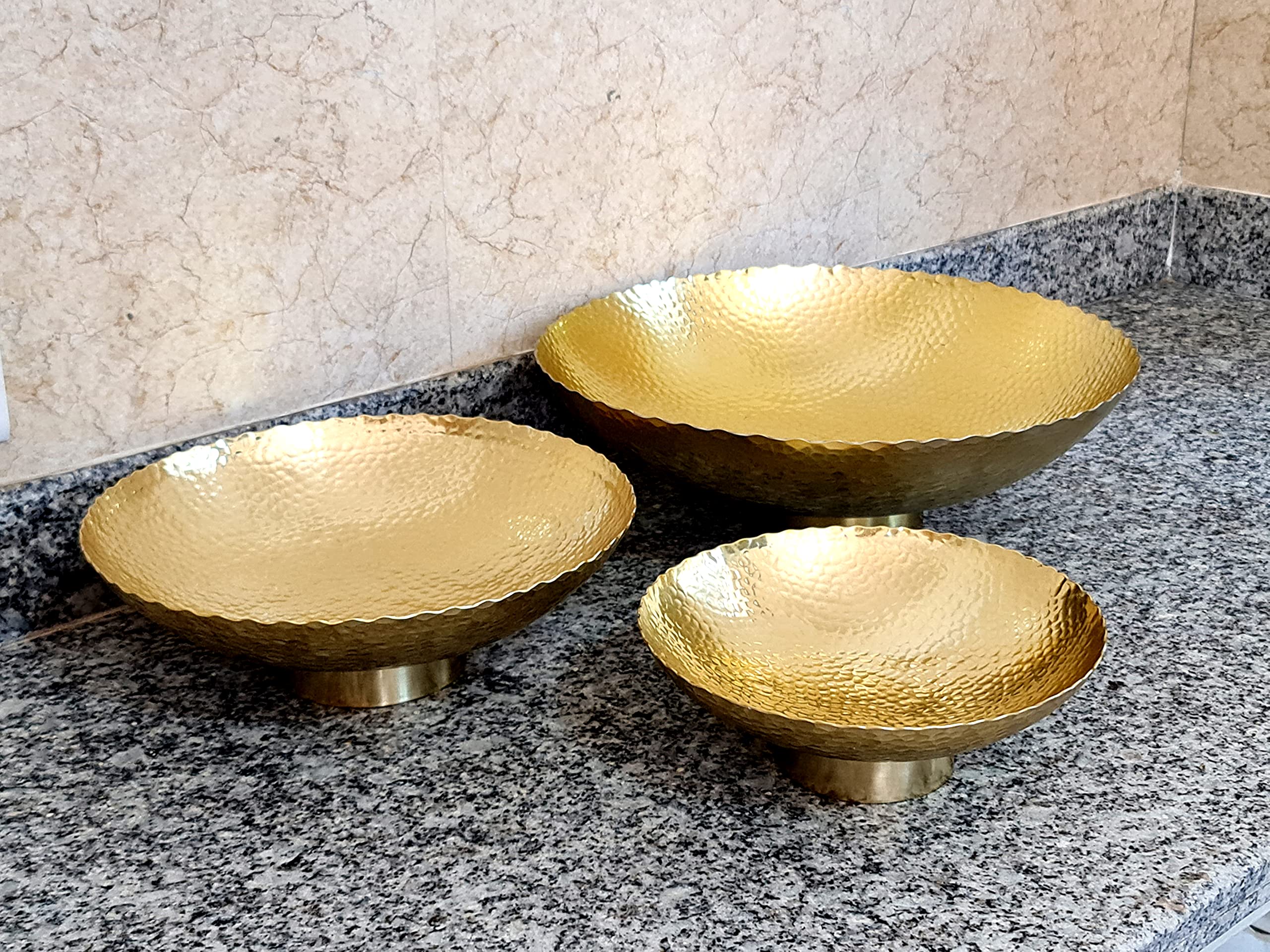eSplanade Metal Serving Bowls Set | Kitchen and Dining Accessories | Handmade Serving Bowls | Designer Tableware (Set of 3)
