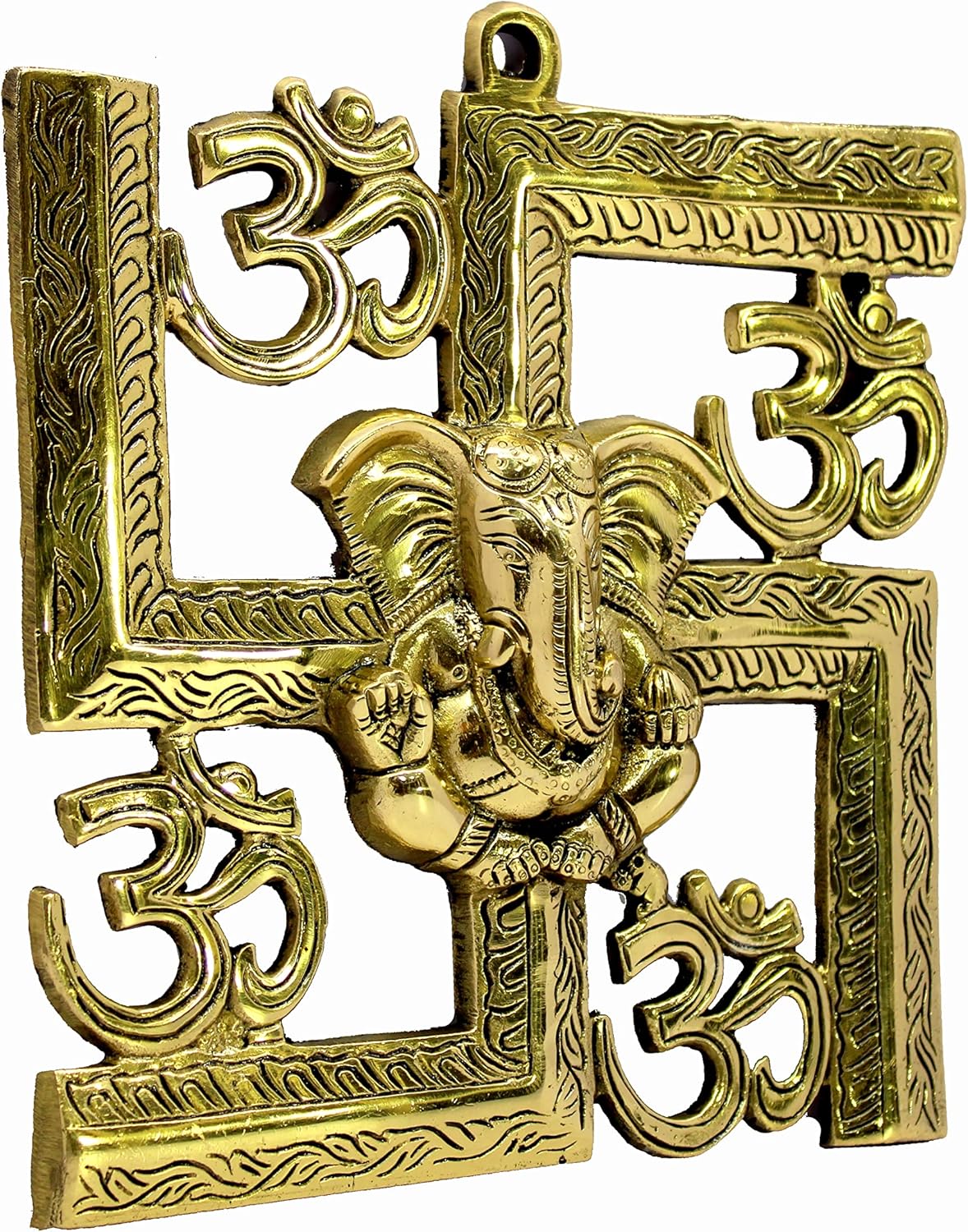 eSplanade Brass OM Aum Swastik Sathiya and Ganesha Ganesh Wall Hanging Yantra - 8.5" Inches (Big Size)