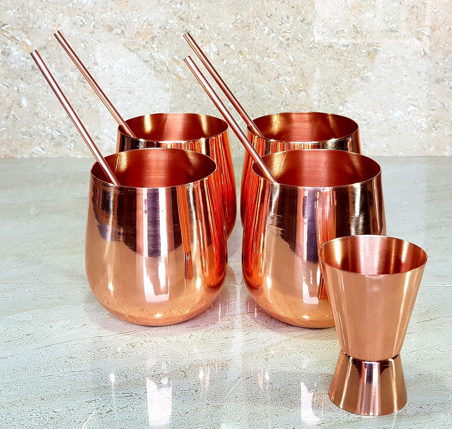 eSplanade Moscow Mule Cocktail Copper Mugs - Set of 4 Mugs, 4 Copper Straws, and a Peg Measurer