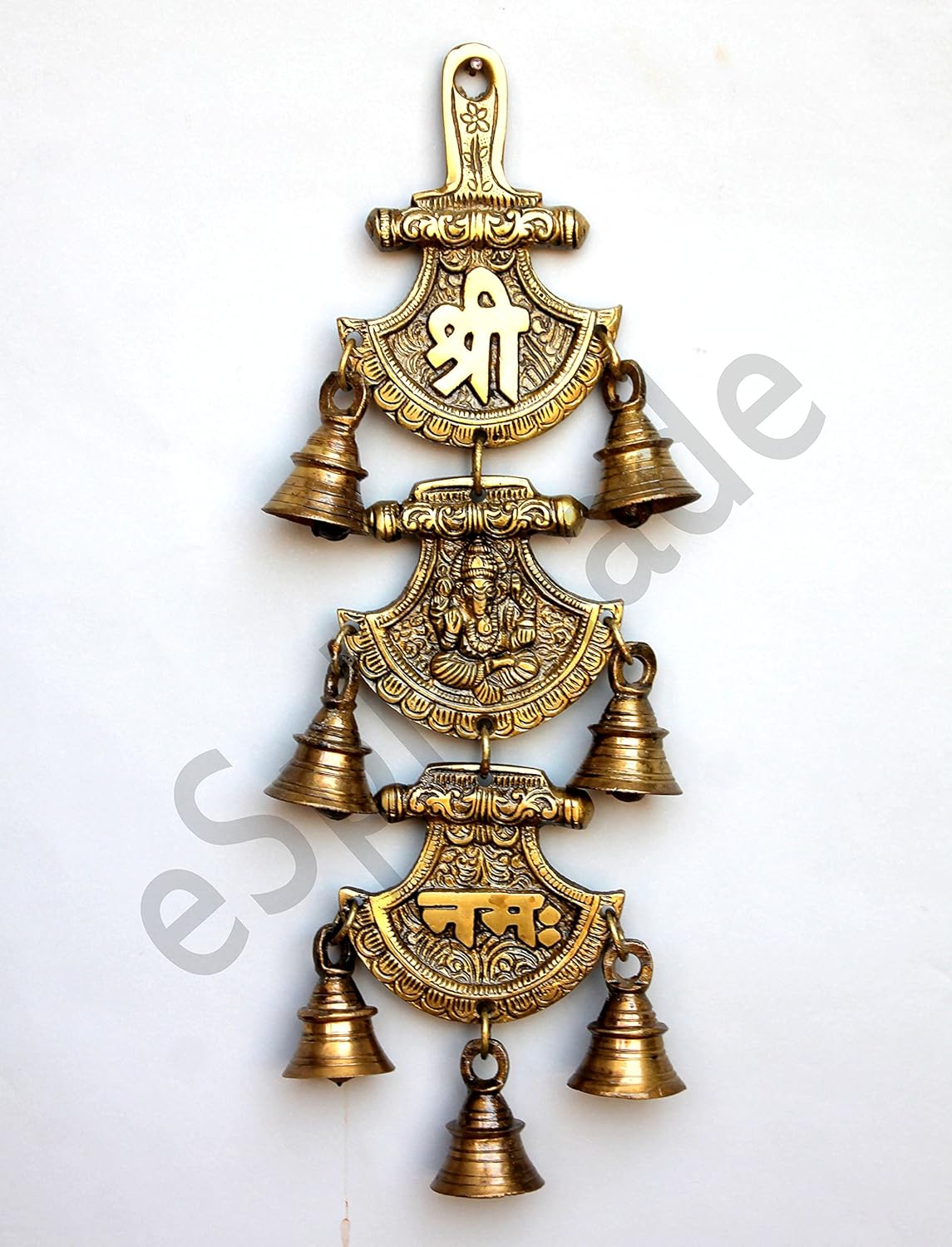 11" Shree Ganeshaya Namah Curved Hanging Bells | Door Hanging | Wall Hanging