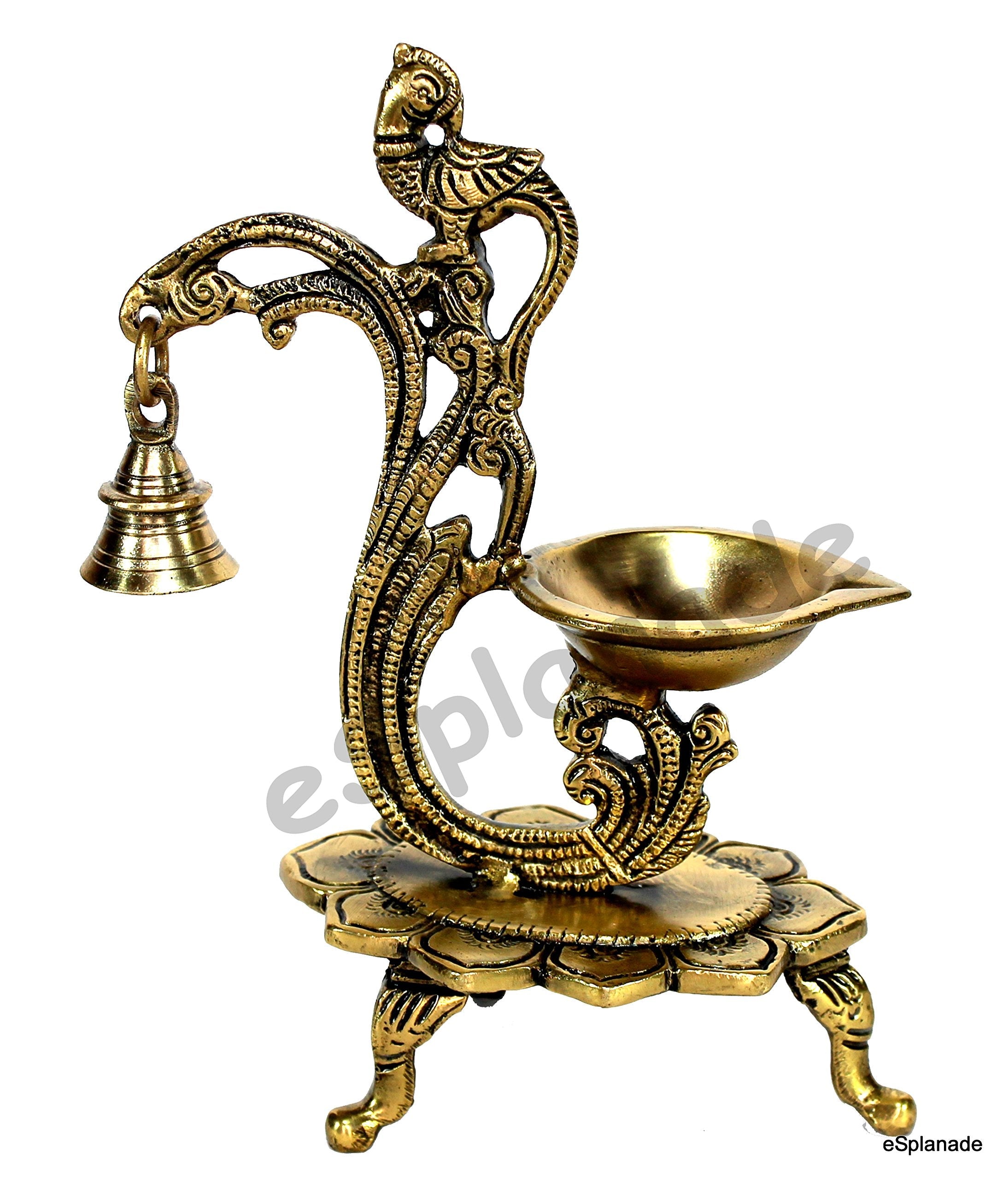 eSplanade - Brass Lotus Shaped Round Dancing Ganesh Diya | Oil Lamp | Home Decor | Brass Diya | Brass Deepam | Brass Lamps | Kuthu Vilakku | Oil Lamp, Lamps for Home and Office
