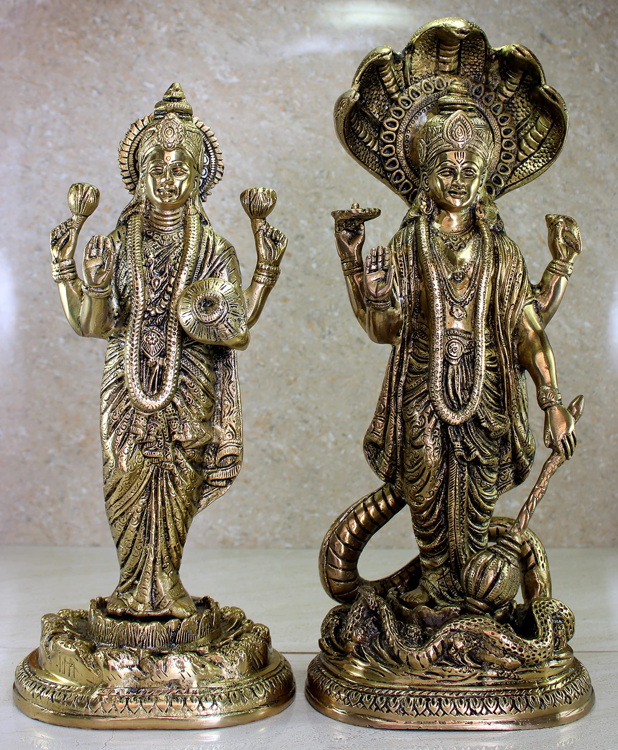 ESPLANADE Brass Lakshmi Narayana Vishnu Laxmi Murti Idol Statue | Pooja Idols - Home Decor | 17" Inches (Big Size)