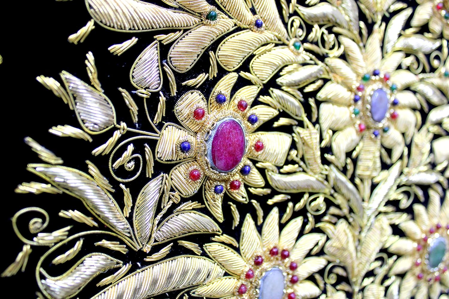 eSplanade Zardozi Jewel Embroidered Wall Hangings - 3D Multicolor Flower Vase Embroidered Tapestry Zardosi Wall Hanging with Semi-precious stones - 24" x 36" Inches - Black-Golden