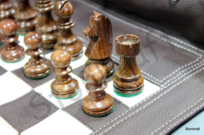 StonKraft - 19" x 15" (Chess Board Size 12" x 12") Roll-Up Leather Chess Set with Wooden Chess Pieces - Brown | Comes with Innovative Carry Pouch