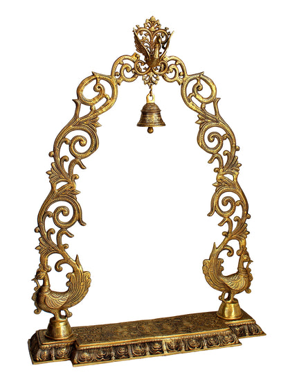 eSplanade Colored Brass Temple Arch Stand Singhasan Darbar for Idol Statue Sculpture (Very Big 46") | for Radha Krishna, Shivji, Ram Mandir, Gopal Laddoo, Balaji, Ganesh Idols etc (Golden)