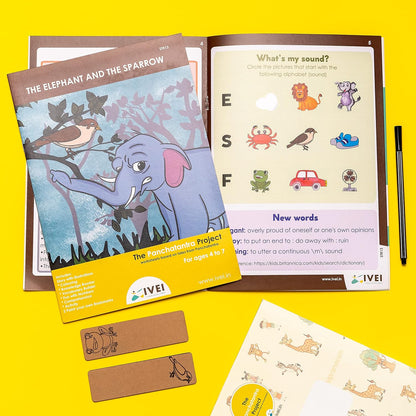 IVEI Panchatantra Kids Learning Book - Workbook and 2 DIY Bookmarks of Panchatantra Story - Colouring Activity Worksheets - Creative Fun Activity and Education For Kids - The Elephant and the Sparrow