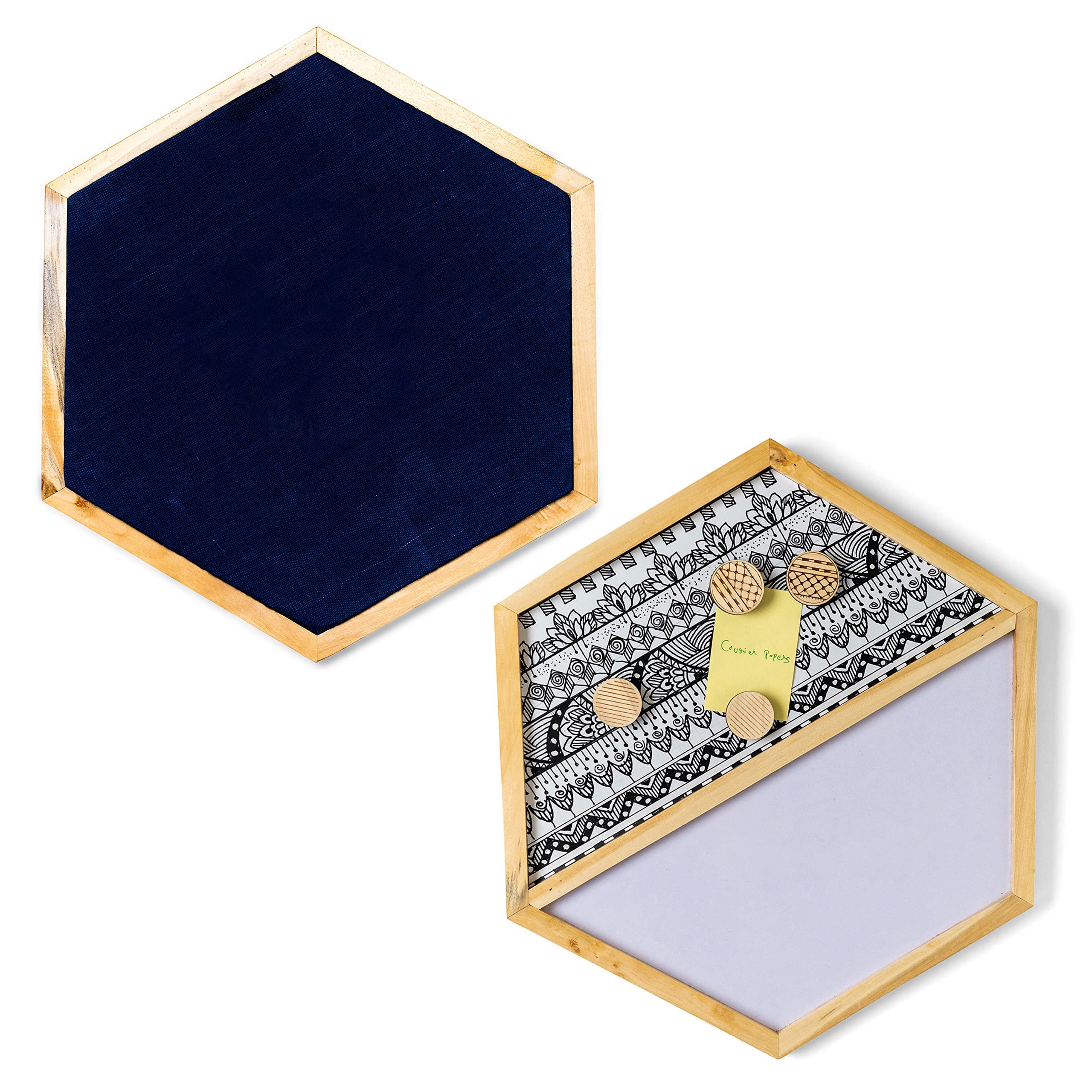 IVEI Hexagon Shaped Combination Board with Magnet Board, Pin Board & Whiteboard - Set of 2 - Innovative Organizer for Kids and Adults with Magnets to Do Boards Gift for Home, Office- Dark blue, Grey, Pink, Yellow
