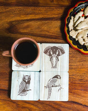 Esplanade Wooden Coasters Mandala Print - Teak Wood Table Coaster - Reversible Animal Design Set for Home Kitchen, Office Desk - for Tea or Coffee Cups - Table Top Coasters - Set of 4