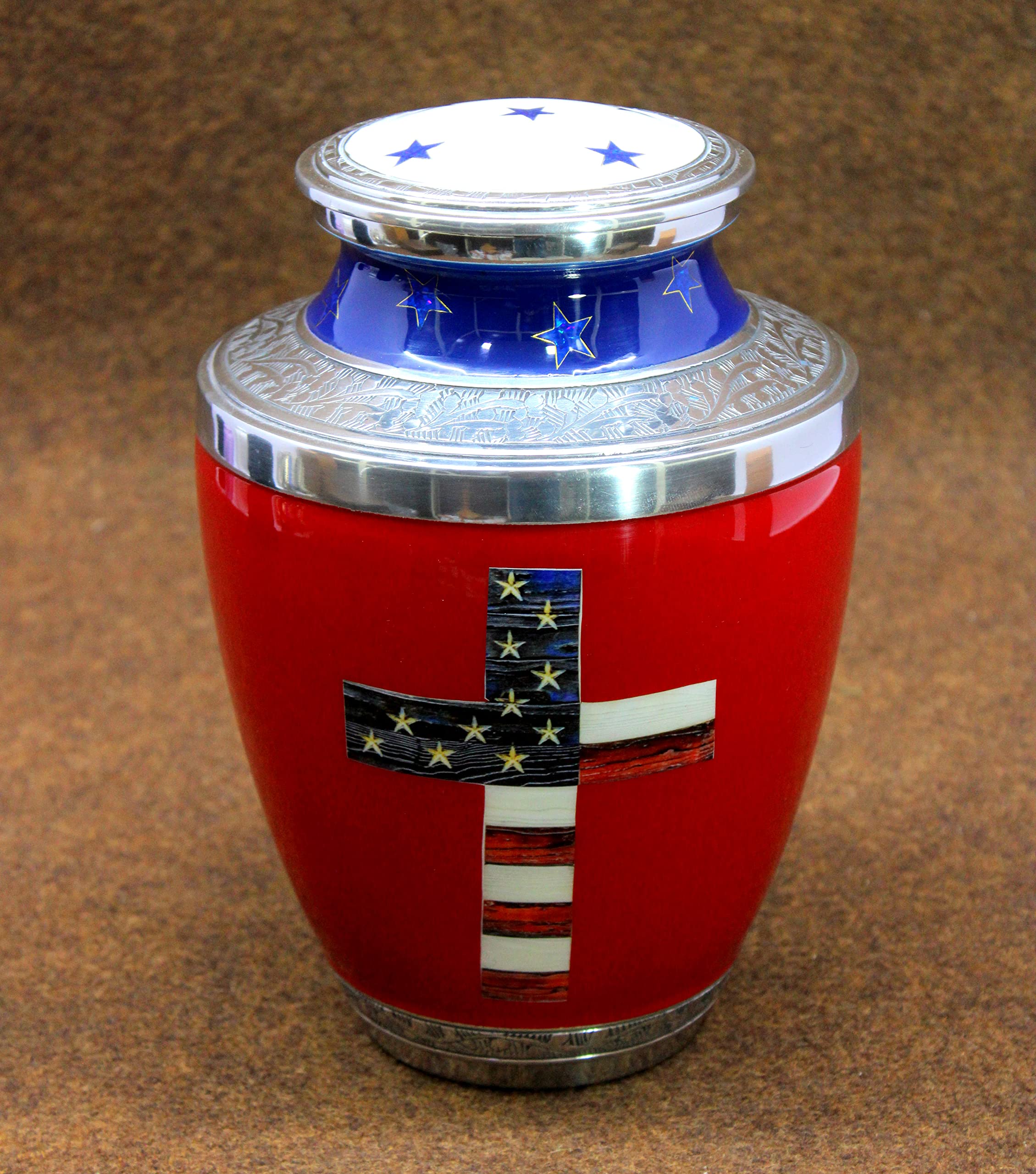 eSplanade Brass Cremation Urn Memorial Jar Pot Container | Full Size Urn for Funeral Ashes Burial | Holy Cross Printed Urn | Black - 10" Inches