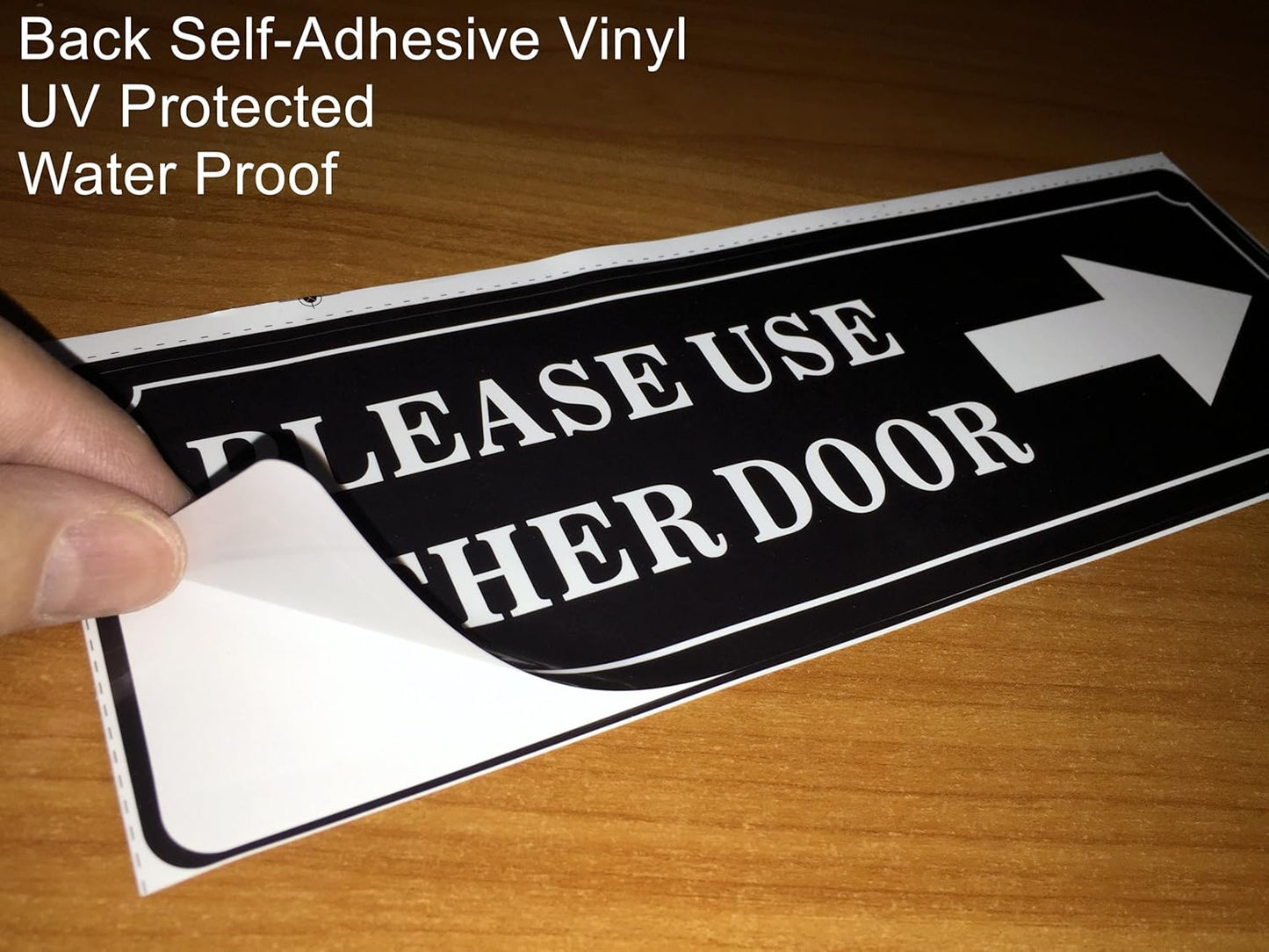 Outdoor/Indoor (2 Pack) 9" X 3" PLEASE USE OTHER DOOR Sign Black & White Sticker Decal - For Business Store, Shop, Cafe, Office, Restaurant - Back Self Adhesive Vinyl