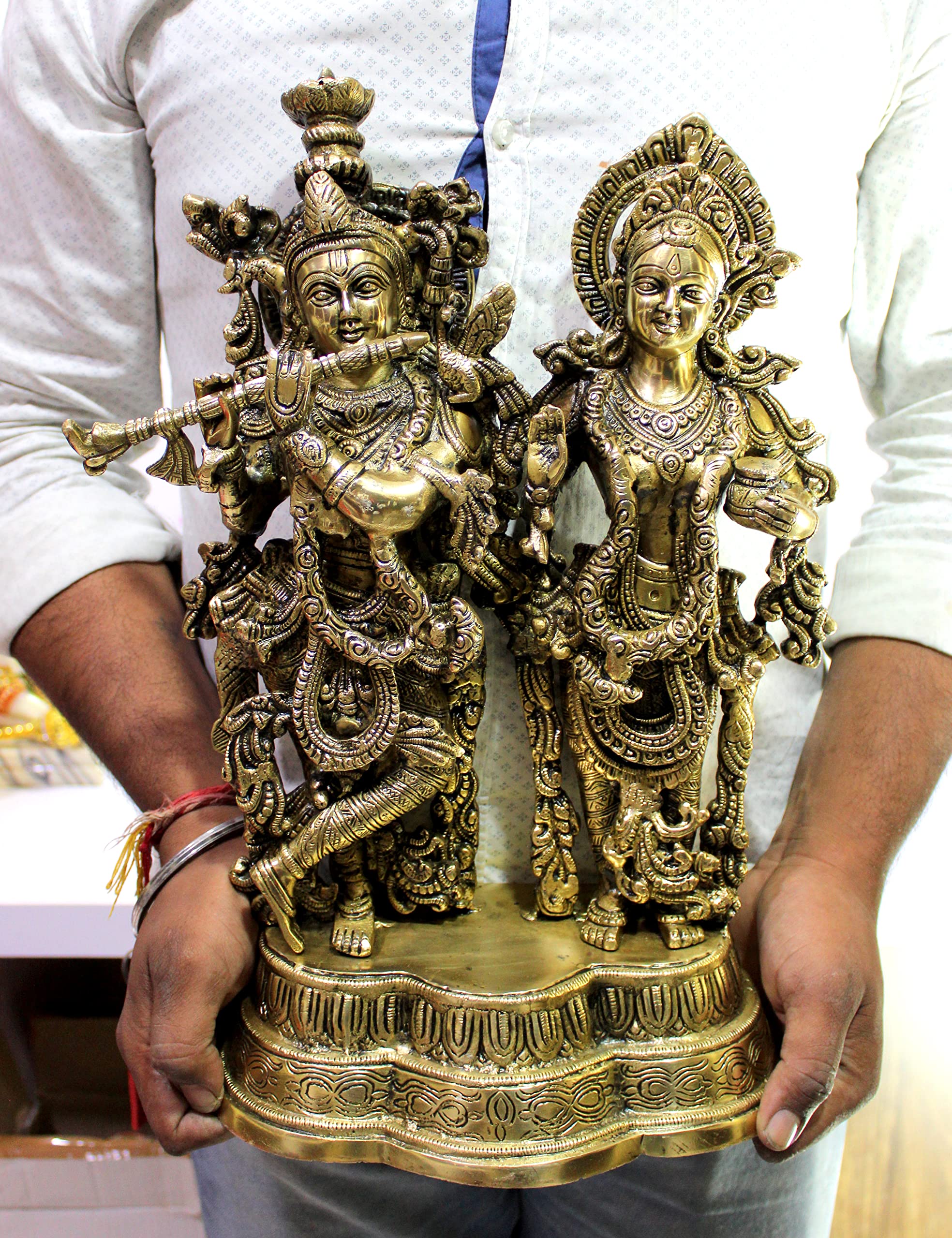 eSplanade Brass Radha Krishna Kishan Murti Idol Statue Sculpture | Pooja Idols | Home Decor (18 Inch)