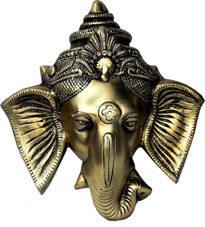 StonKraft - 6" Brass Ganesh/Ganesha Door Hanging - Beautiful Ganesh Face Murti Idol Statue Sculpture Wall Hanging of Brass (6"x 5") - Great Gift Choice