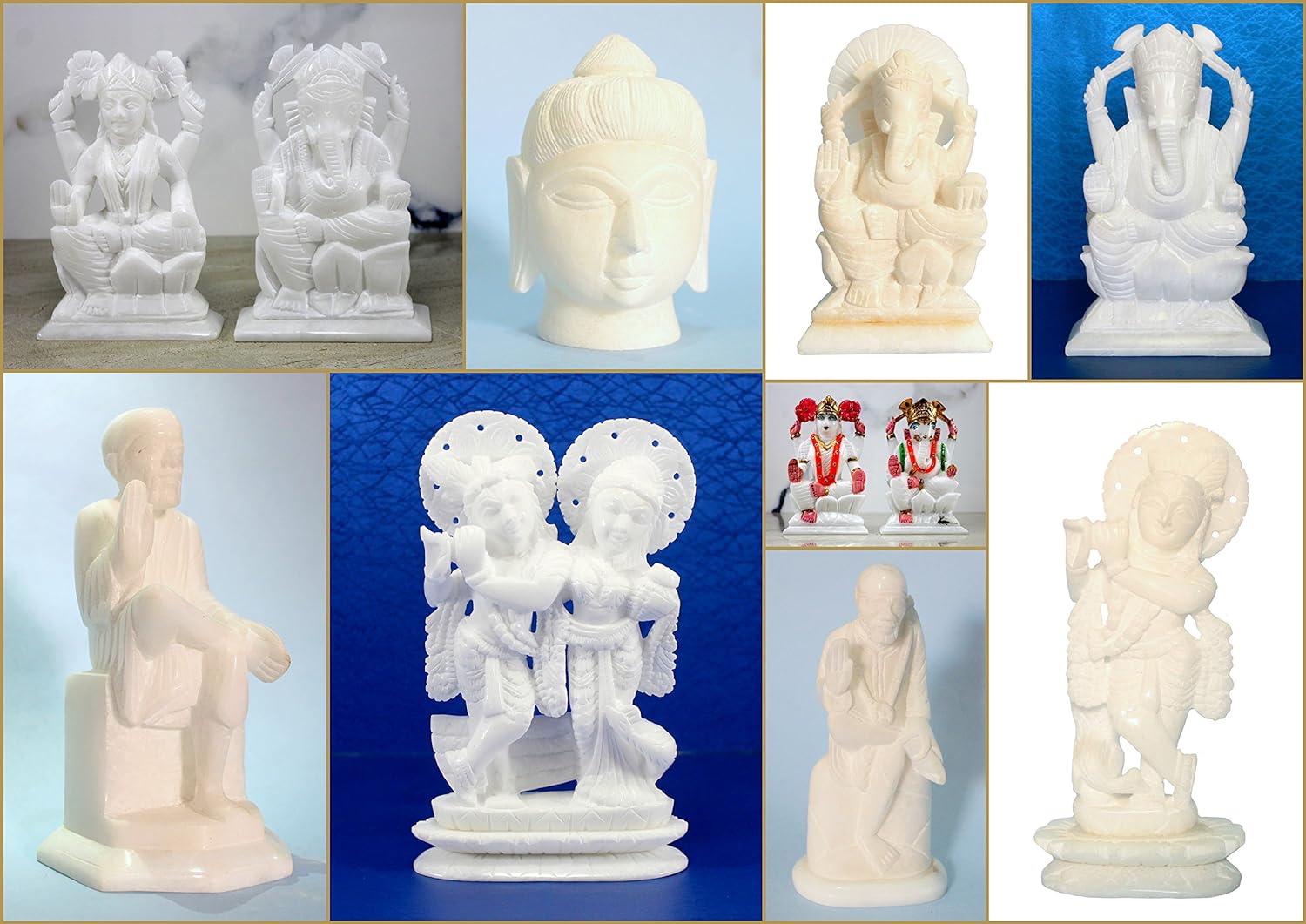 StonKraft - 7" (BIG SIZE) - Ganesh Laxmi Idol - Marble Lord Ganesh Ganpati Ganesha Laxmi Lakshmi Idol, Statue, Murti, Sculpture - Plain & Colourfull