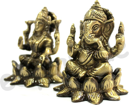 3" Brass Laxmi Ganesh Idol On Lotus Set