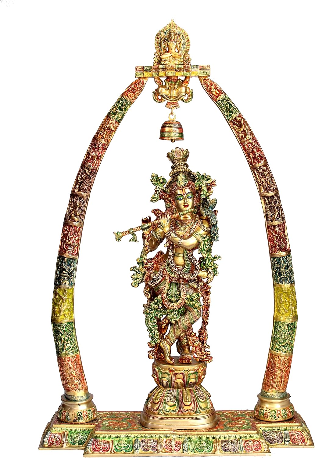 eSplanade Brass Krishna Murti Idol Statue Sculpture (Very Big Size - 46" inches Height) | Krishna Idol with Arch Stand Singhasan | Pooja Idols | Home Decor