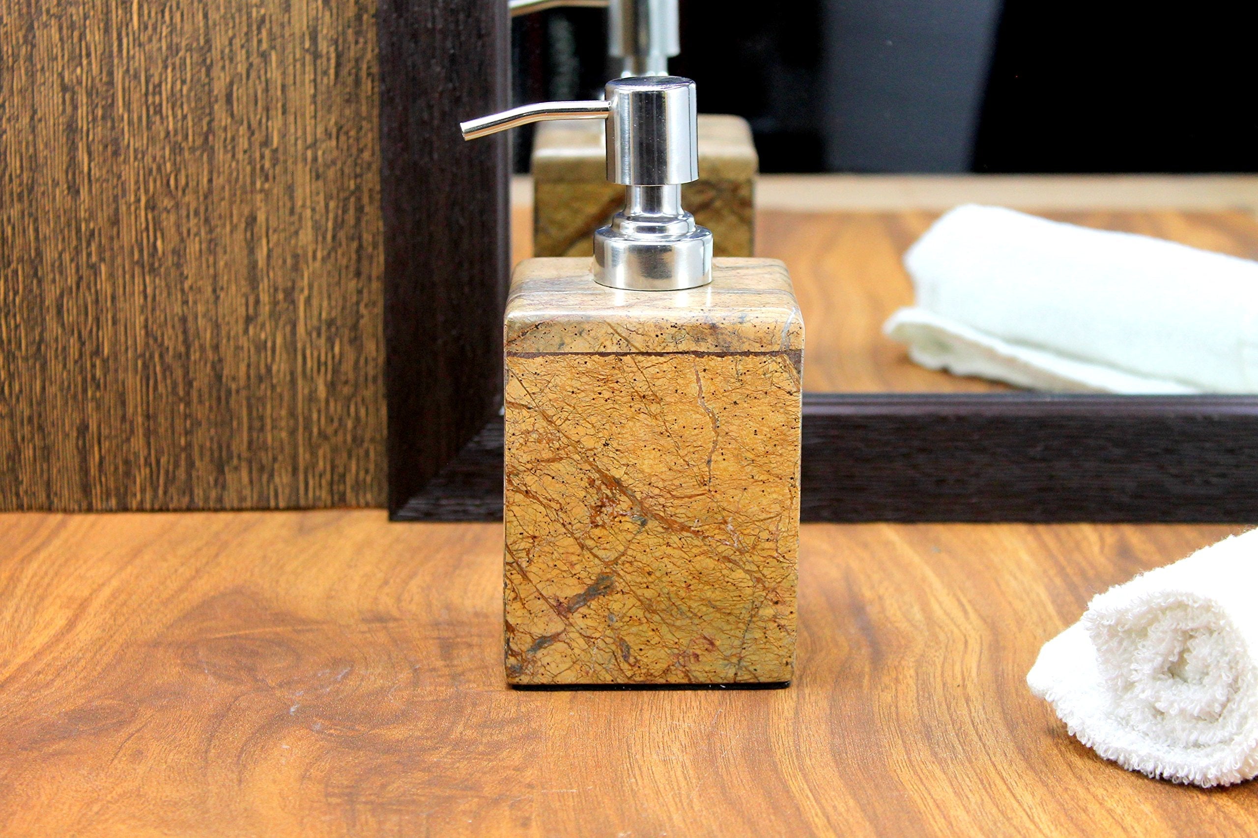 KLEO Soap Dispenser Lotion Dispenser - Made of Natural Stone - Bathroom Accessories Bath Set - Multicolour