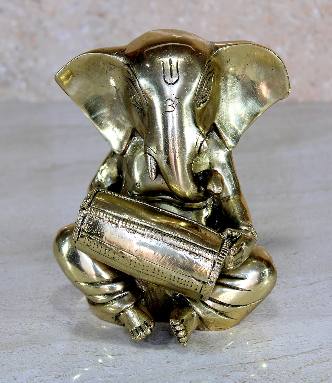 eSplanade 6" Brass God Ganesha Playing Musical Instruments Sitting Statues Set of 2