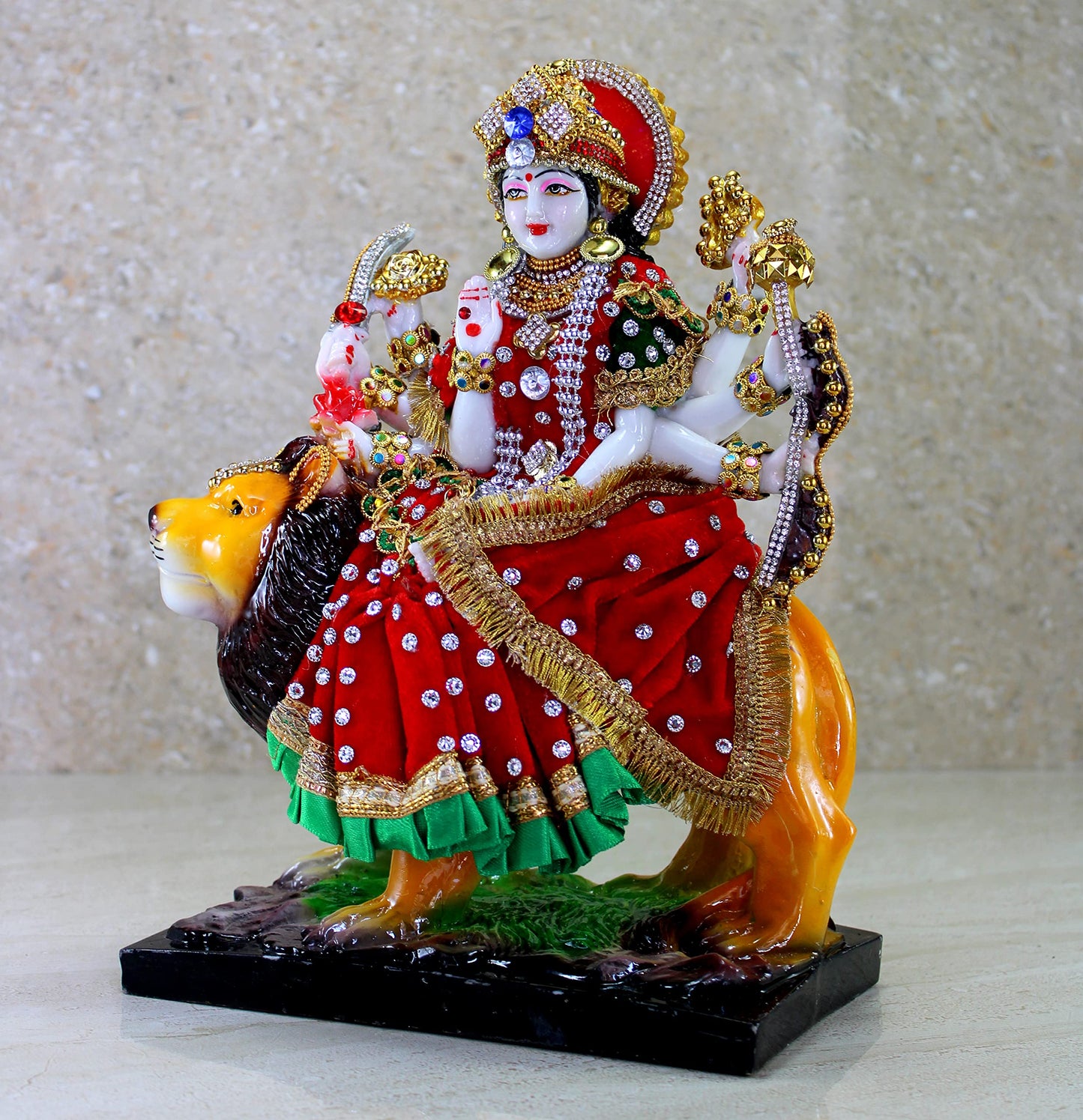 Esplanade Resin Maa Durga MATA Rani Sherawali Murti Idol Statue Sculpture - Multicolour (8 x 11.5 Inches)