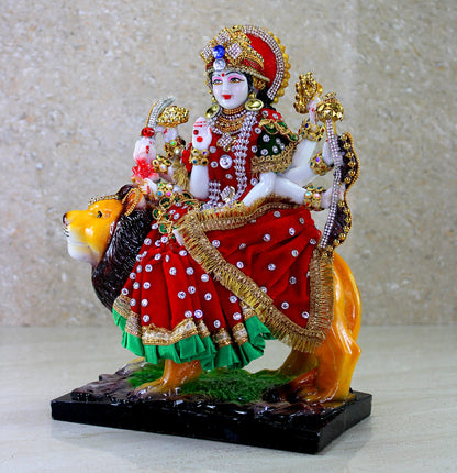 Esplanade Resin Maa Durga MATA Rani Sherawali Murti Idol Statue Sculpture - Multicolour (8 x 11.5 Inches)