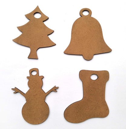 IVEI Christmas DIY MDF Cutouts Decorations Tree Ornaments Snowman Bells Socks for Christmas - for Painting Wooden Craft Decoupage Resin Art Work- Set of 20