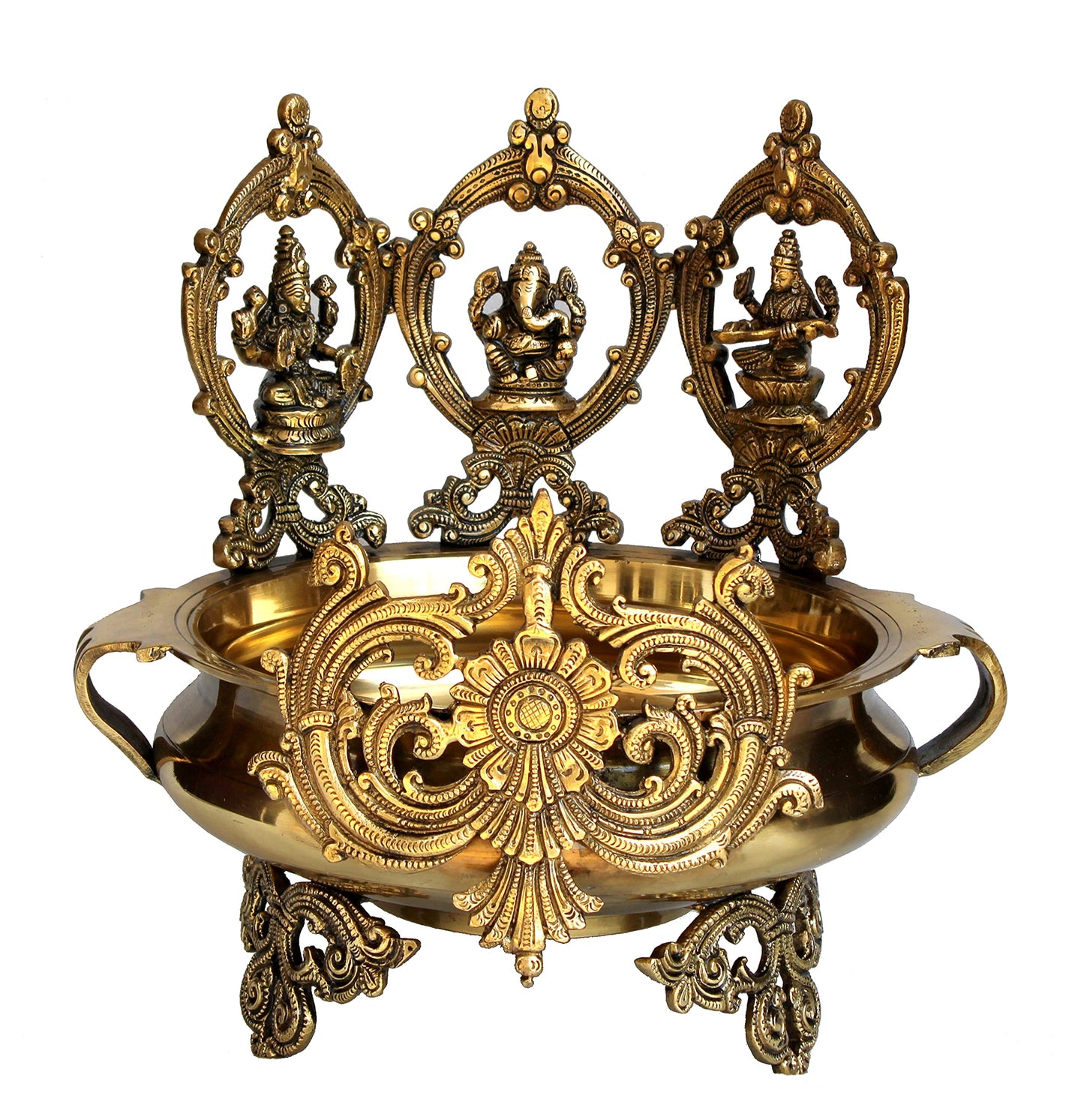 eSplanade - Brass Laxmi Ganesh Saraswati Urli Traditional Bowl Showpiece - 14" Inches | Home Decor | Vastu for Home