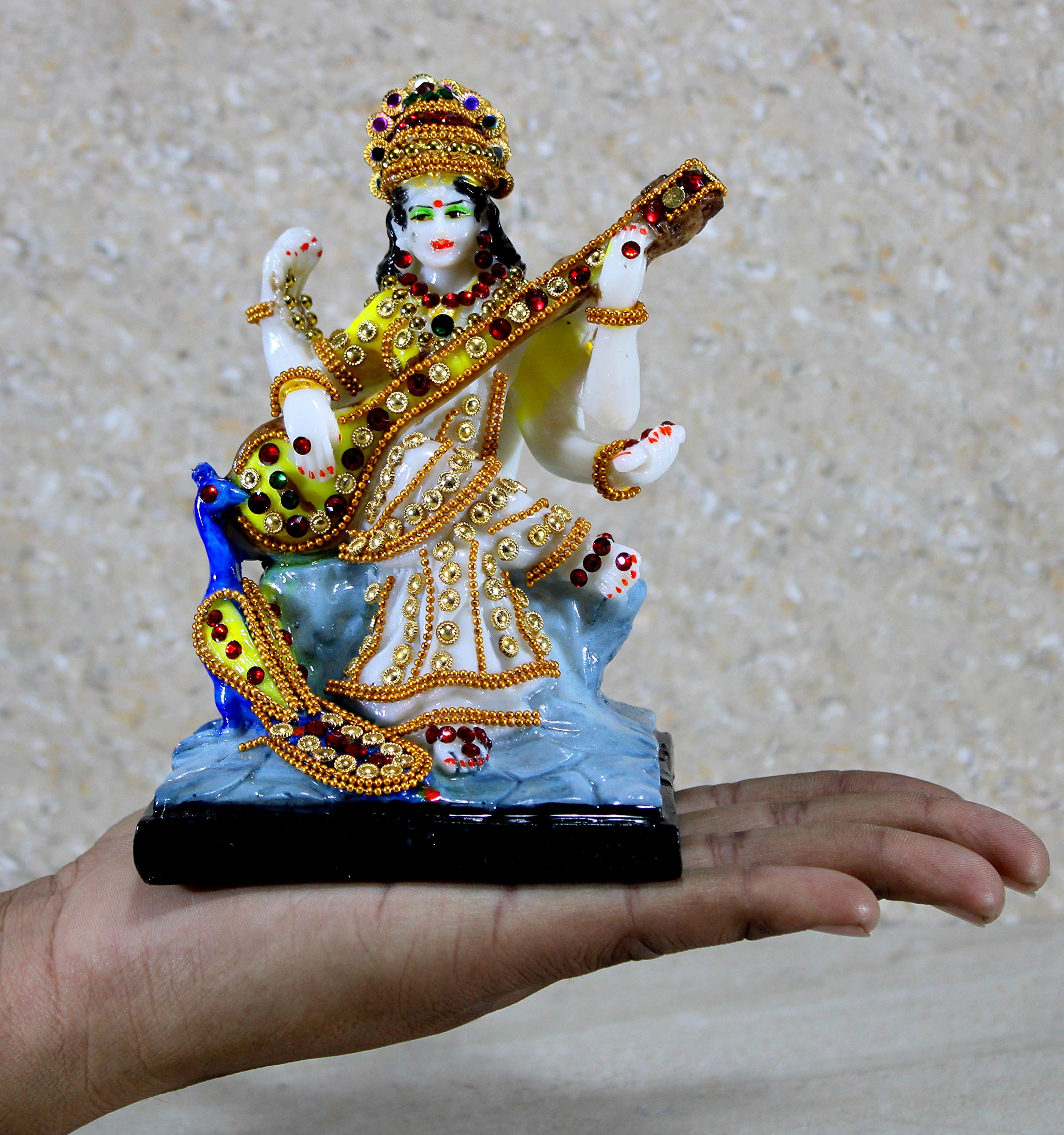 eSplanade Saraswati on Lotus | Saraswati Goddess Murti Idol Statue Sculpture Figurine - Resin - Multi - 10.5" & 7" Inches
