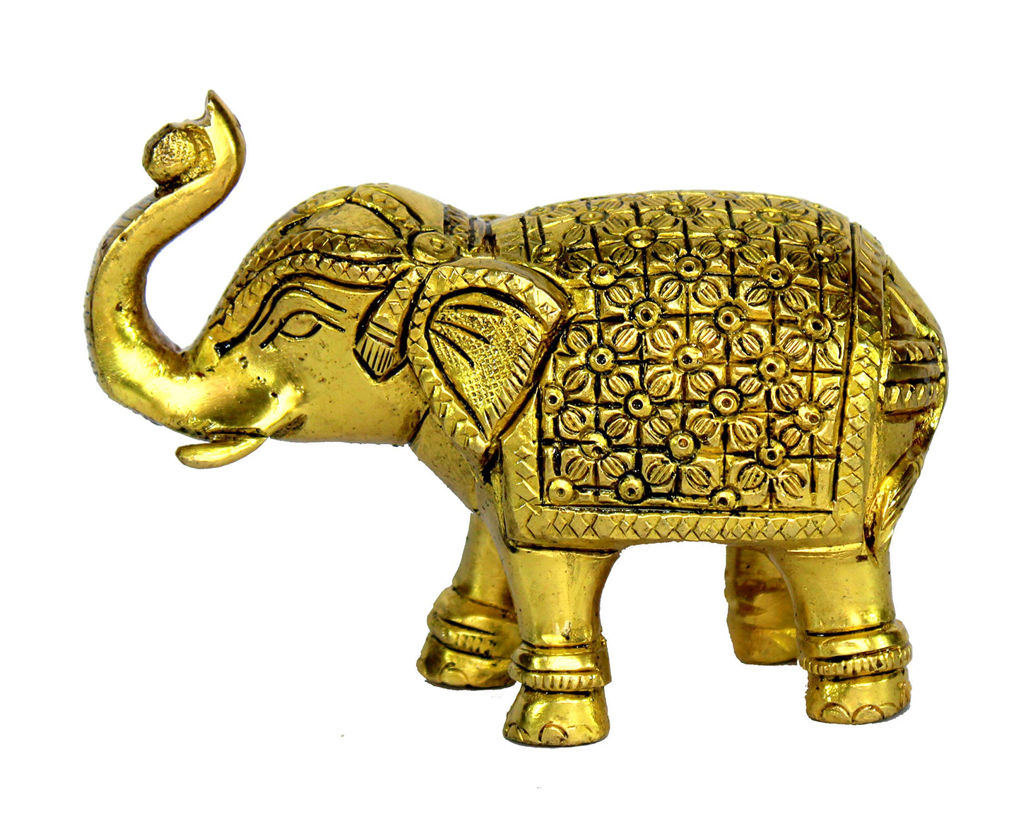 eSplanade Brass Elephant | Handmade Laxmi Ganesh Carving Maharaja Elephant Idol for Decoration (Brass/Elephant/3")