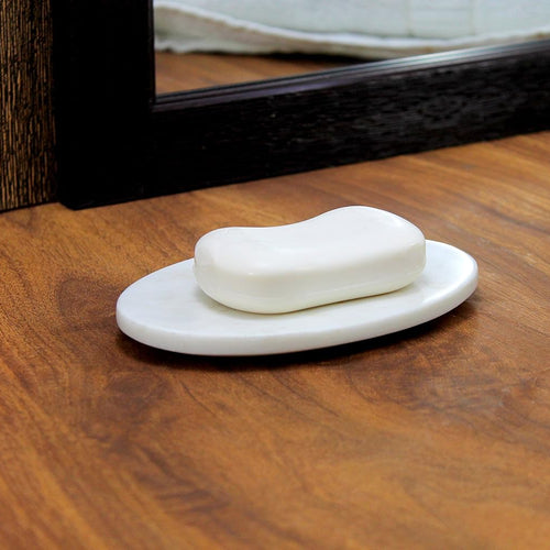 KLEO White & Black Marble Stone Soap Dish Soap Holder Bath Accessories Bathroom Accessories (Oval)