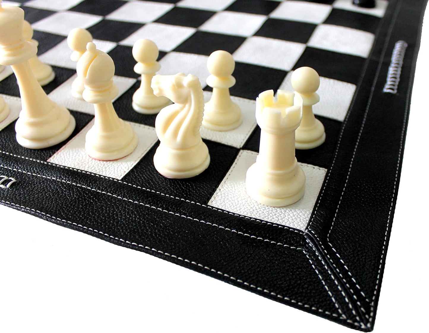 Stonkraft - 19" x 19" Genuine Leather Roll-Up Tournament Chess Set with Plastic Chess Pieces - Black