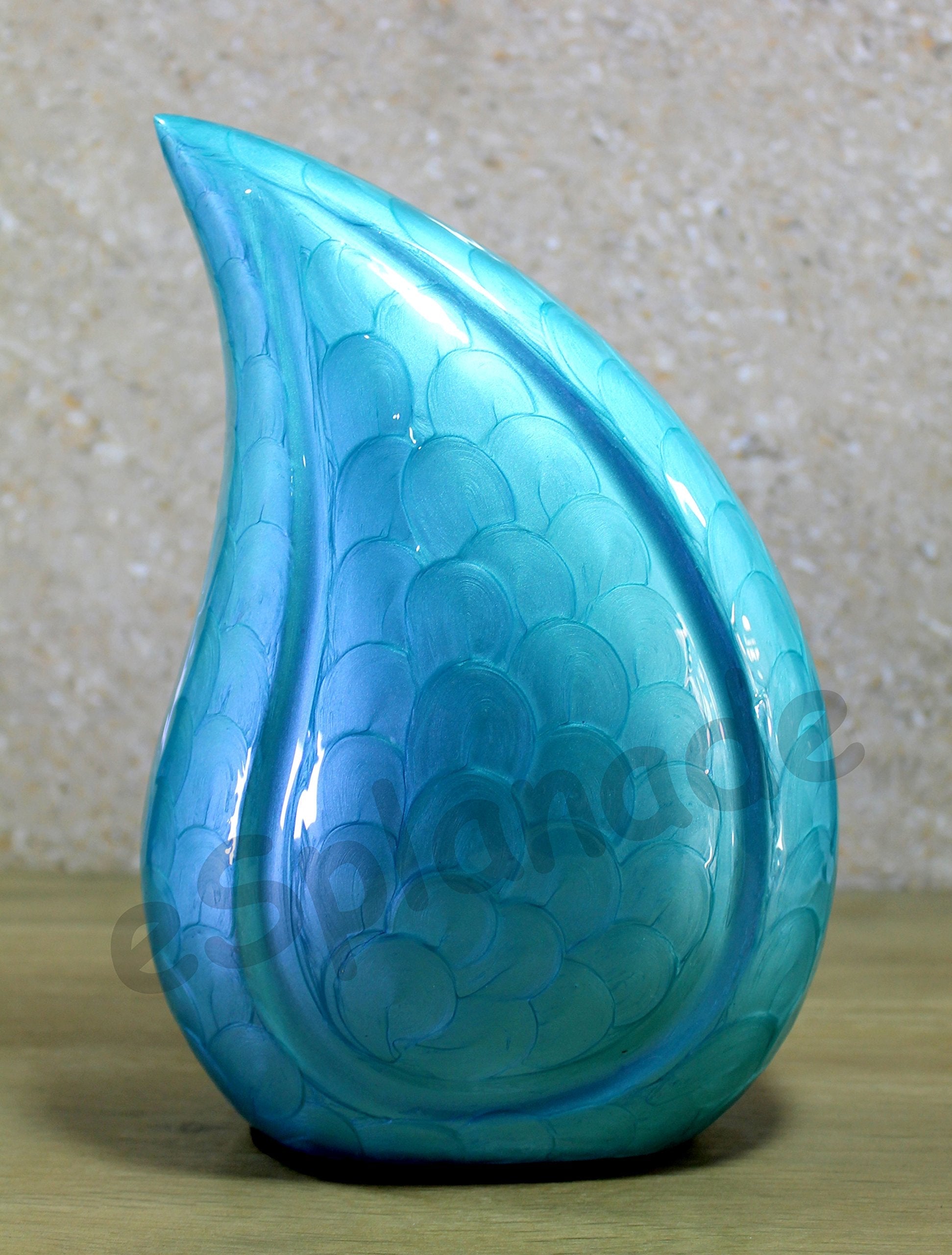 eSplanade Metal Cremation Urn Memorial Jar Pot Container | Full Size Embossed Urn for Ashes Funeral Burial | Teardrop Metal Urns | Dark Blue, Sky blue, Violet - 10" Inches
