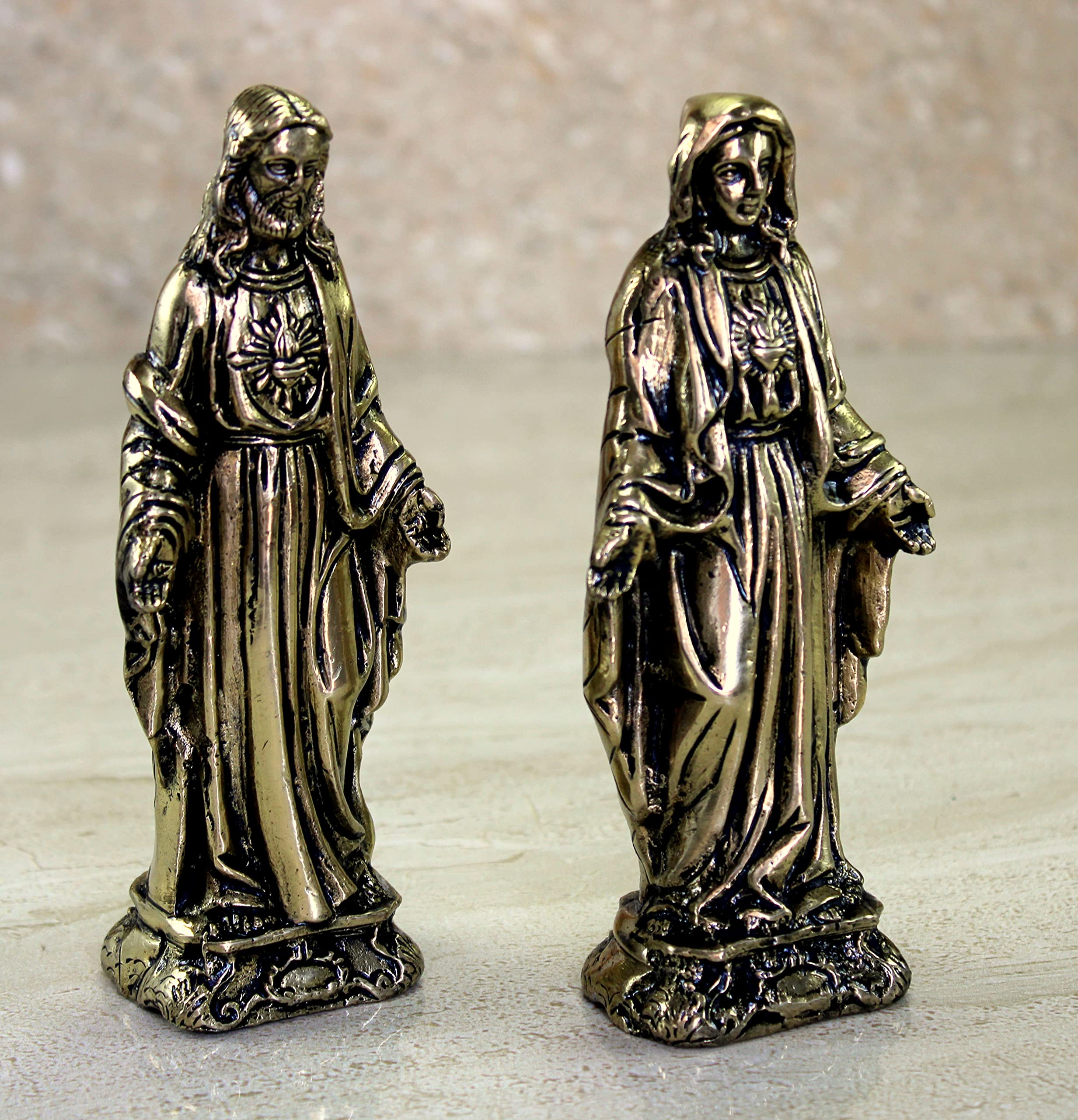 eSplanade Brass Jesus Christ and Mother Mary | Religious Statues | Holy Statue of Christian| 16" & 5.75" Inches