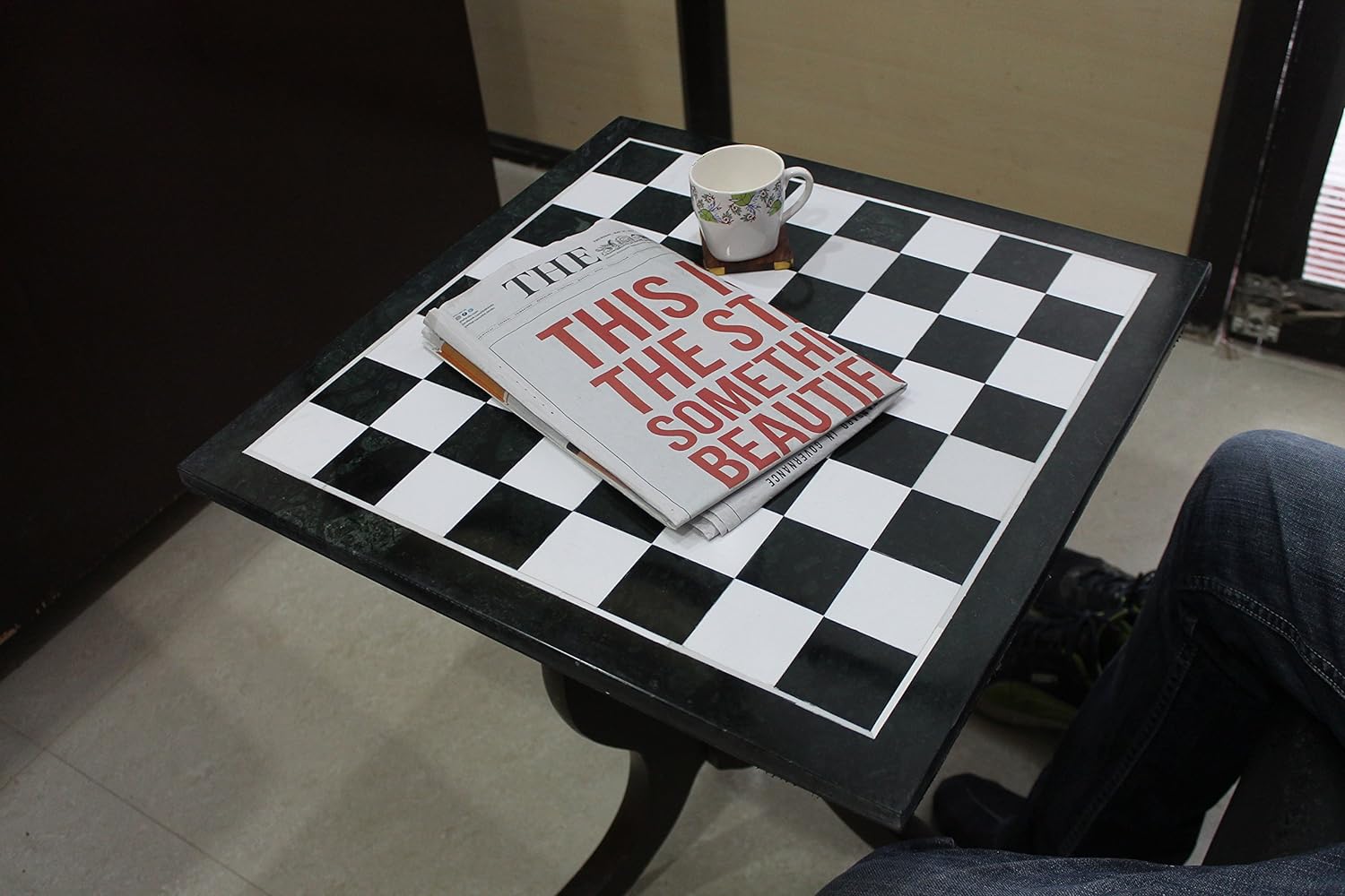 StonKraft Green Marble Chess Board with Inlay Work - Coffee Table Centre Tabletop Without Stand - Decorative Stone Board - Home Decor - 20" Inches