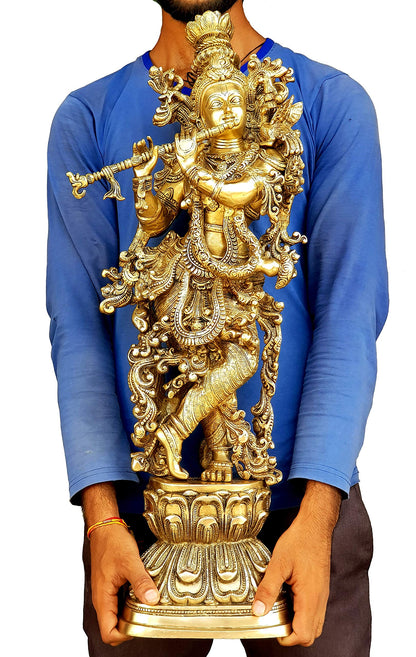 eSplanade - Brass Lord Krishna Kishan Murti Idol Statue Sculpture - 29" Inches - Very Big Size