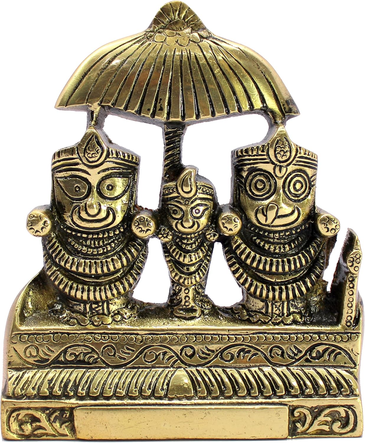 eSplanade Brass Puri Jagannath Balaram and Subhadra Maa Idol Murti Statue Sculpture - Golden - 5.25" Inches