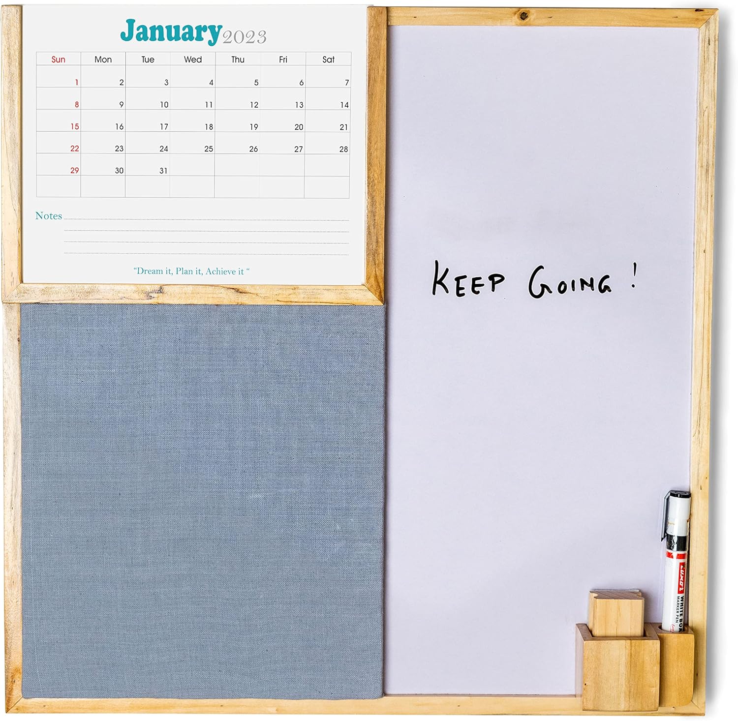 IVEI Combination Board with Planner, Pin Board & Whiteboard - Grey - Innovative Organizer for Kids and Adults to Do Boards – Best Gift for Home, Office, School- Grey, Wine