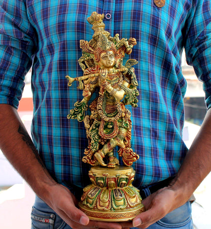 eSplanade Brass Radha Krishna Kishan Murti Idol Statue Sculpture | Pooja Idols | Home Decor (18 Inch)