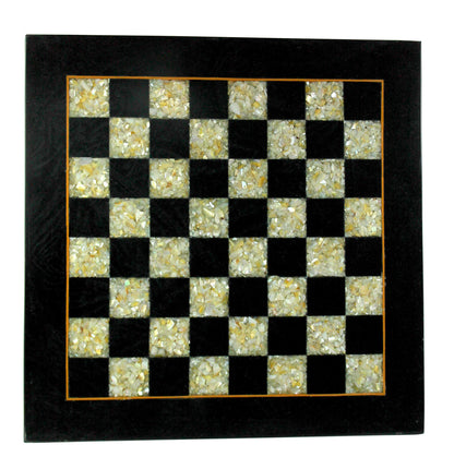 StonKraft Collectible Black Marble and (MOP) Mother of Pearl Chess Board Without Chess Pieces - Decorative Stone Chess - Home Decor - 15" Inches