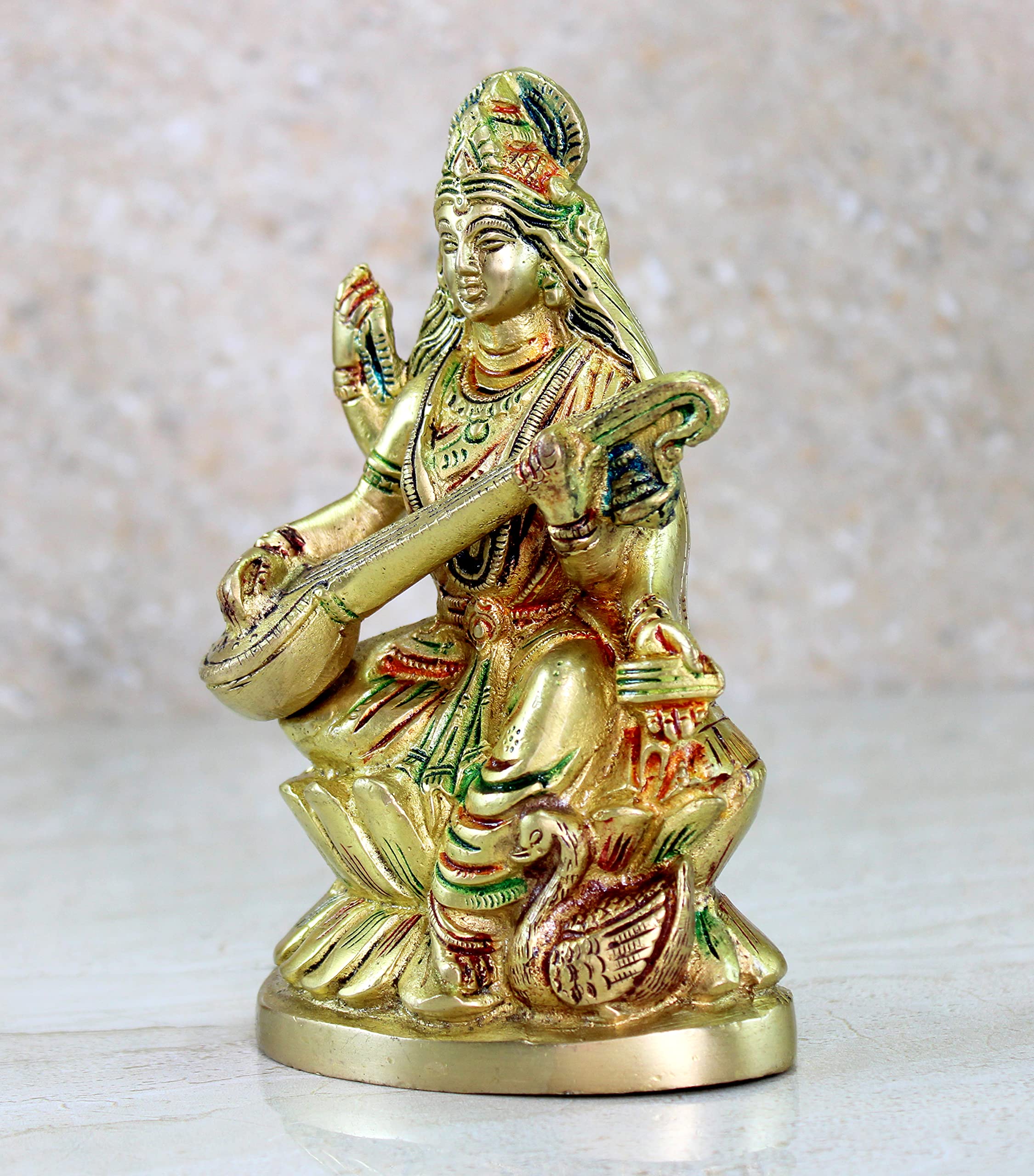 eSplanade Brass Saraswati Maa Murti Idol Statue Sculpture for Home Decor and Temple - 6" & 9.75 Inches