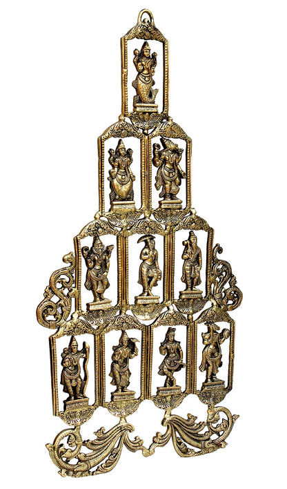 eSplanade - Brass Vishnu Dashavatar Dashavatara Dasavatharam - Ten Incarnations Avtars - Ten Incarnations of Lord Vishnu - Wall Hanging (13 Inch)