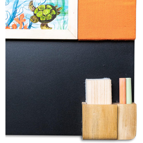 IVEI Kids Activity Calendar with Blackboard & Pin Board -Orange- Combination Board Hanging Wall with Calendar Set with Marker & Duster Holder - Innovative Gift for Kids Room Decor, School, Home
