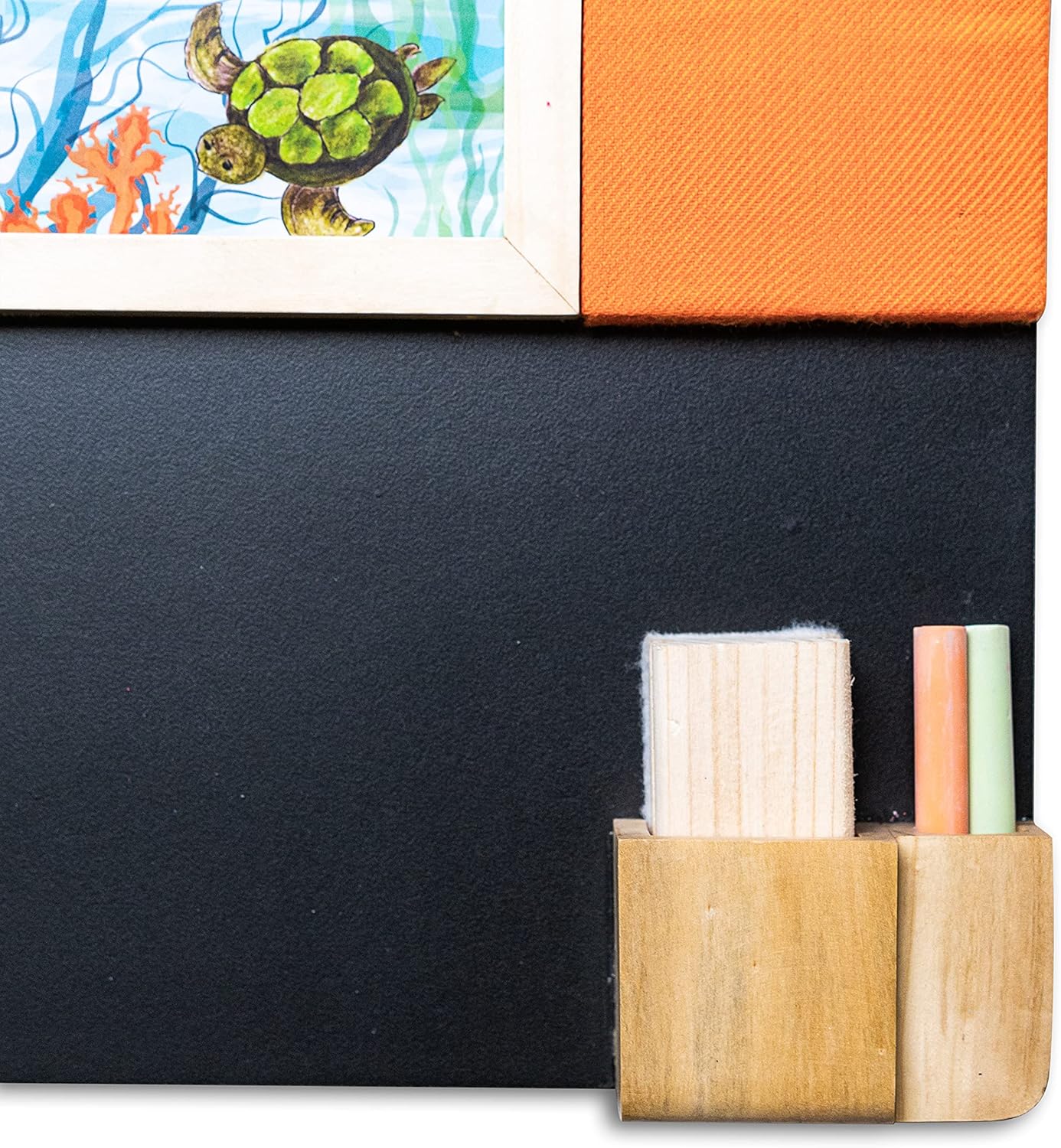 IVEI Kids Activity Calendar with Blackboard & Pin Board -Orange- Combination Board Hanging Wall with Calendar Set with Marker & Duster Holder - Innovative Gift for Kids Room Decor, School, Home