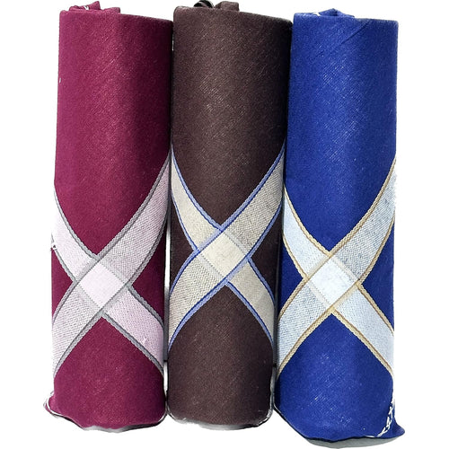 Royal Mart Premium Men's Handkerchief with Colored Stripes - Elevate Your Style for Any Occasion (Pack of 3, Dark)