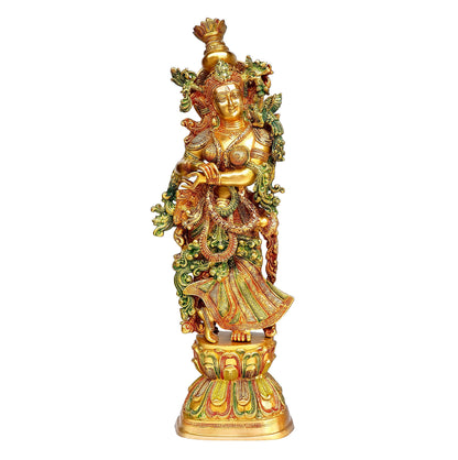 eSplanade - Lord Krishna Kishan Gopal Murti Idol Statue Sculpture - Brass - 29" - Multicolor