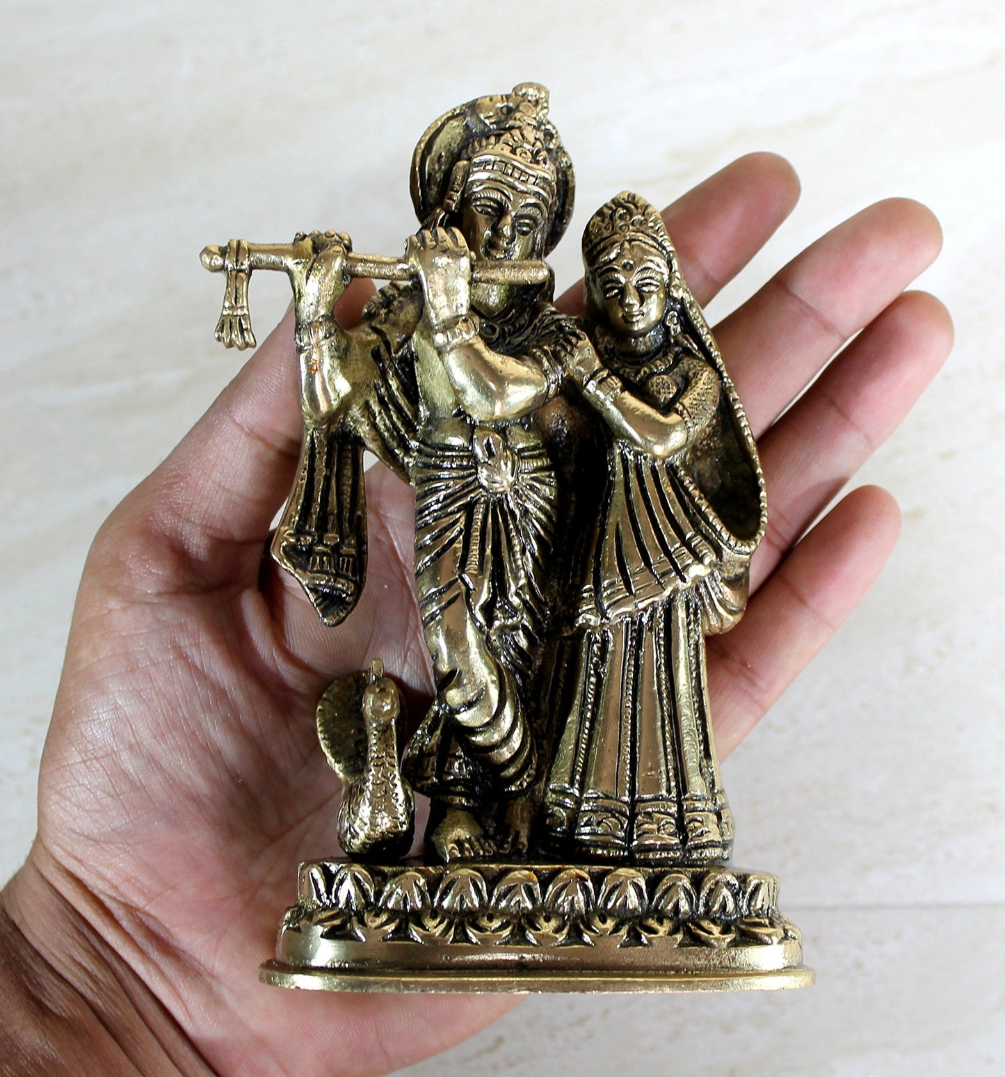 StonKraft - Radha Krishna Pair Murti Idol Statue Sculpture - Brass- Antique