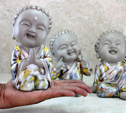 ESPLANADE Baby Buddha Show Piece for Home Decor, Set of 3 | Decorative Items for Living Room, Office | Feng Shui Happy Buddha Statues | Resin Vastu Idol & Figurine Gifts for House Warming