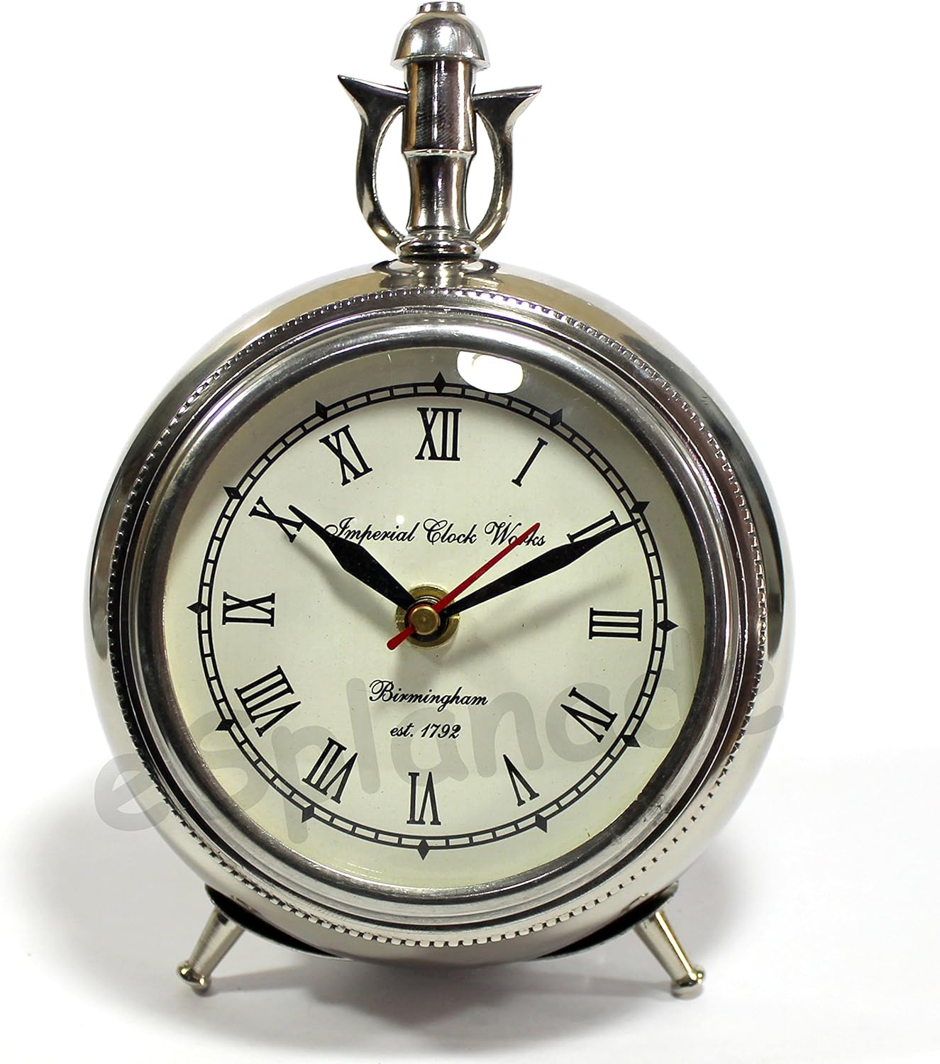 eSplanade European Style Vintage Clock Table Desk Shelf Clock - Metal - Chrome Finish - 7" Inches